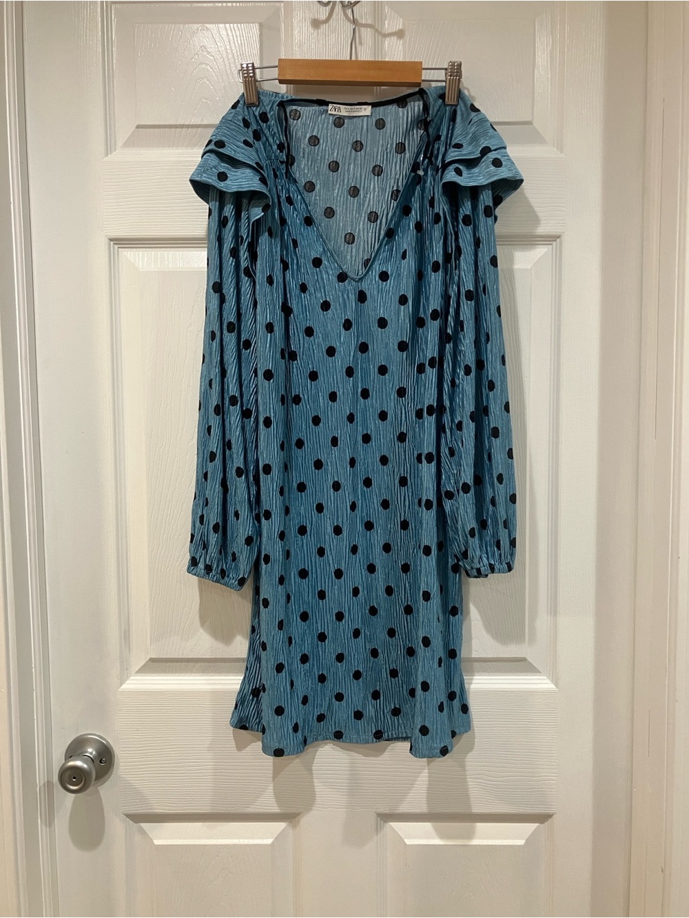 Zara Blue Polka Dot V-Neck Long Sleeve Dress